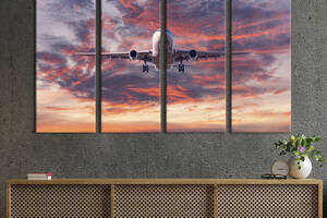 Картина на холсте KIL Art Самолёт Boeing в вечернем небе 209x133 см (1344-41)
