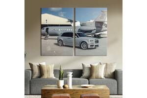 Картина на холсте KIL Art Серые автомобиль и самолёт 165x122 см (1392-2)