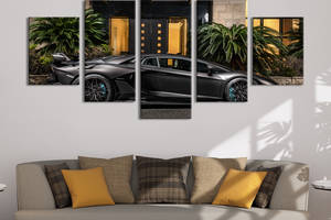 Картина на холсте KIL Art Шикарная чёрная Lamborghini Aventador SVJ Roadster 187x94 см (1334-52)
