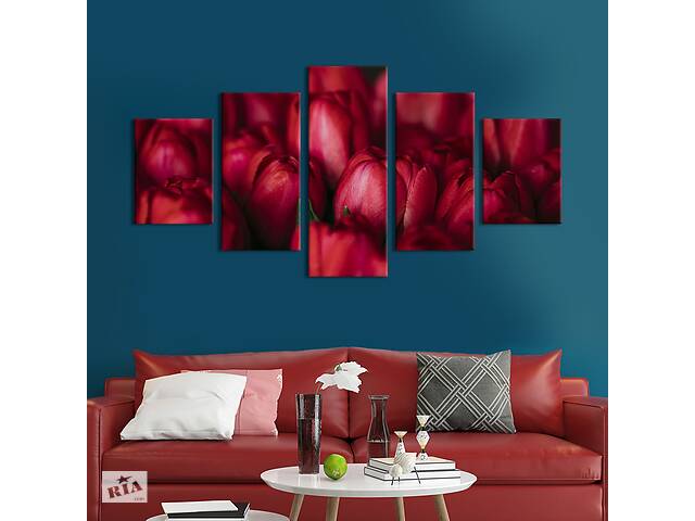 Картина на холсте KIL Art Шикарный букет малиновых тюльпанов 112x54 см (963-52)