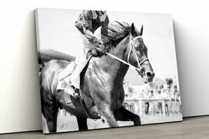 Картина на холсте KIL Art Скачки чёрно-белая лошадь 81x54 см (89)