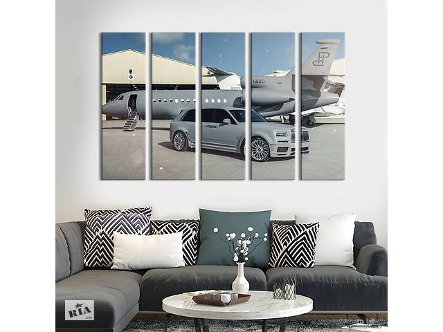 Картина на холсте KIL Art Стильное авто возле серого самолёта 132x80 см (1392-51)