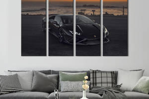 Картина на холсте KIL Art Стильный чёрный суперкар Lamborghini Huracаn 209x133 см (1375-41)