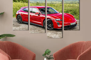 Картина на холсте KIL Art Стильный красный Porsche Taycan 129x90 см (1386-42)