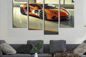 Картина на холсте KIL Art Стильный оранжевый автомобиль Lamborghini Aventador 129x90 см (1333-42)