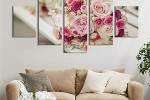 Картина на холсте KIL Art Свадебный букет роз на белой скамейке 162x80 см (1012-52)