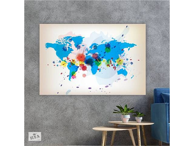 Картина на холсте KIL Art Синяя карта мира 51x34 см (209)