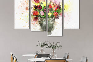 Картина на холсте KIL Art Цветные тюльпаны в вазе 129x90 см (819-42)