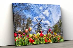 Картина на холсте KIL Art Тюльпаны и ветряная мельница 122x81 см (339)