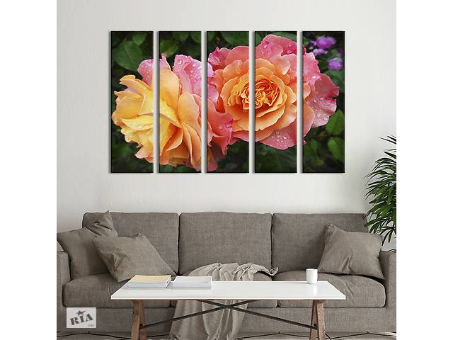 Картина на холсте KIL Art Волшебные жёлто-розовые розы 155x95 см (847-51)