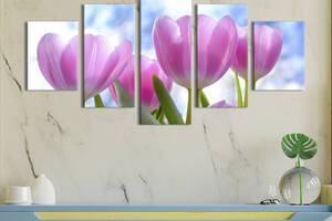 Картина на холсте KIL Art Восхитительные розовые тюльпаны на фоне неба 112x54 см (900-52)