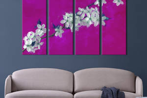 Картина на холсте KIL Art Вишневая ветка на фиолетовом фоне 209x133 см (874-41)