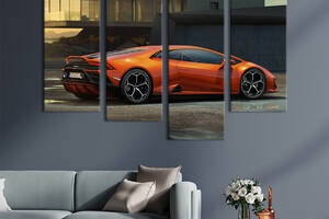 Картина на холсте KIL Art Яркая Lamborghini Huracan Evo в оранжевом цвете 129x90 см (1341-42)