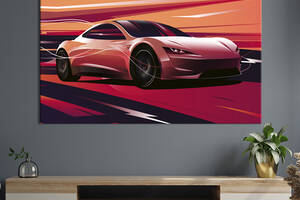Картина на холсте KIL Art Яркое авто Tesla Roadster 51x34 см (1404-1)