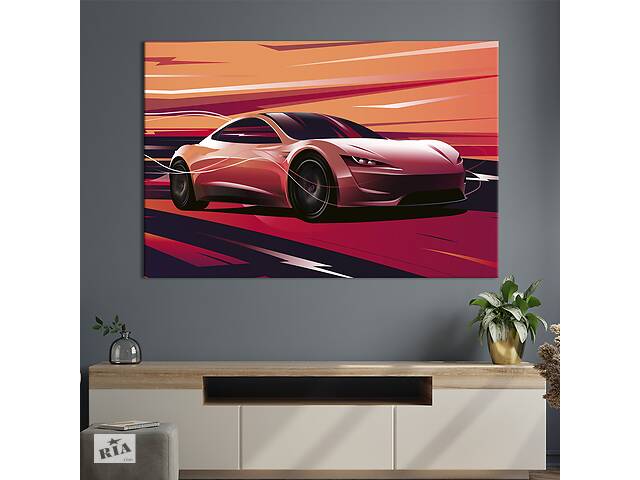 Картина на холсте KIL Art Яркое авто Tesla Roadster 51x34 см (1404-1)