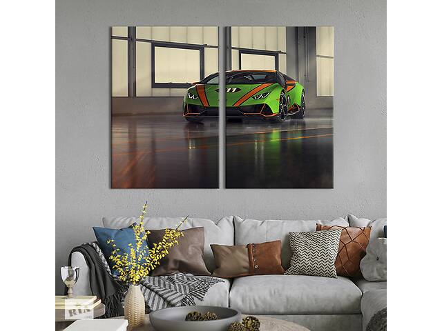 Картина на холсте KIL Art Зелёный монстр Lamborghini Huracan 165x122 см (1265-2)