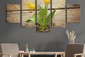 Картина на холсте KIL Art Жёлтые тюльпаны в прозрачной вазе 162x80 см (1005-52)