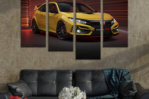 Картина на холсте KIL Art Жёлтый автомобиль Honda Civic Type 89x56 см (1329-42)