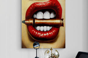 Картина на холсте Красные губы с пулей HolstPrint RK0570 размер 60 x 90 см