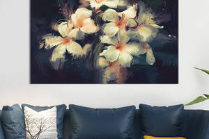 Картина на холсте интерьерная KIL Art Белые цветы на чёрном фоне 75x50 см (242-1)