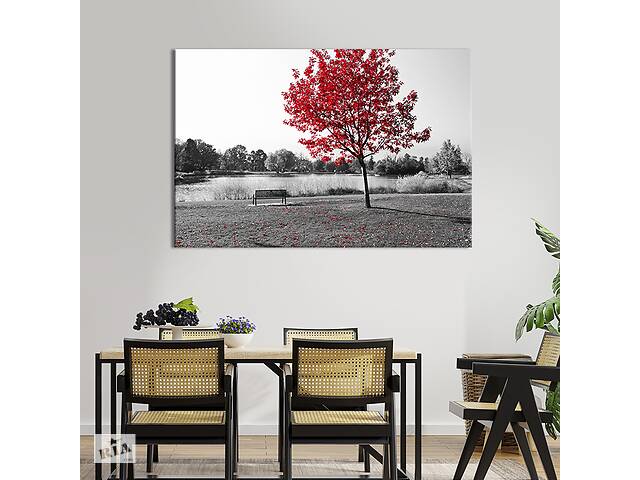 Картина на холсте интерьерная KIL Art Чёрно-белый пейзаж с красным деревом 51x34 см (588-1)