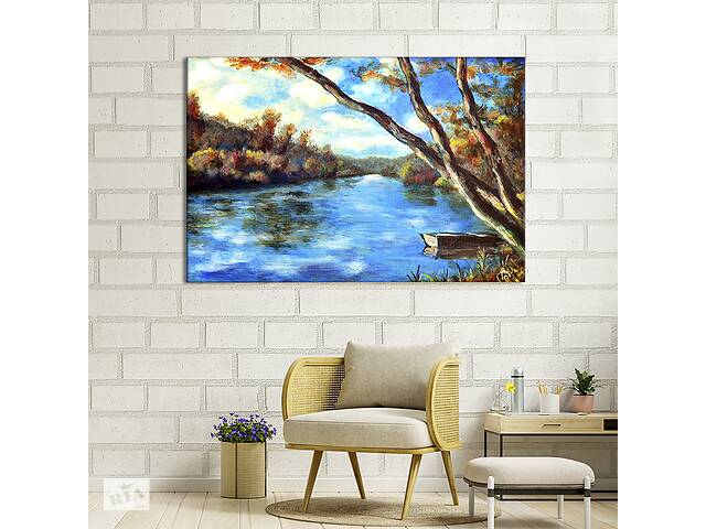 Картина на холсте интерьерная KIL Art Река пейзаж маслом 122x81 см (561-1)