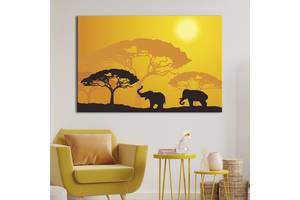 Картина на холсте интерьерная KIL Art Слоны под деревьями 122x81 см (134-1)