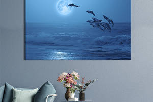 Картина на холсте интерьерная KIL Art Стая дельфинов на фоне луны 75x50 см (209-1)