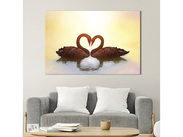 Картина на холсте интерьерная KIL Art Влюбленные чёрные лебеди 51x34 см (159-1)