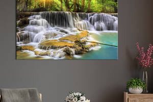 Картина на холсте интерьерная KIL Art Водопад в солнечном лесу 75x50 см (578-1)