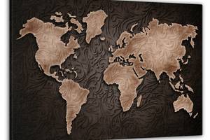 Картина на стену в гостиную/спальню Декор Карпаты 'Карта мира с коричневым узором' 60x100 см MK10084_M