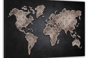 Картина на стену в гостиную/спальню Декор Карпаты 'Карта мира в черных тонах LV' 60x100 см MK10082_M