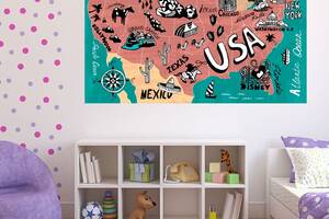 Картина у вітальню дитячу спальню для інтер'єру Карта Америки KIL Art 81x54 см (597)