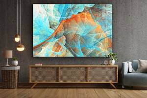 Картина у вітальню спальні для інтер'єру Абстракція блакитна з помаранчевим KIL Art 81x54 см (414)