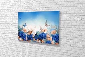 Картина в гостиную спальню для интерьера Бабочки над цветами KIL Art 81x54 см (656)