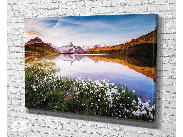 Картина в гостиную спальню для интерьера Горный цветущий пейзаж KIL Art 81x54 см (806)