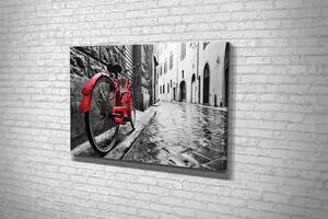 Картина у вітальню спальню для інтер'єру Червоний велосипед на вулиці KIL Art 81x54 см (833)