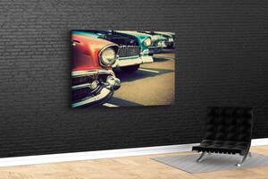 Картина в гостиную спальню для интерьера Ретро-машины на парковке KIL Art 122x81 см (679)