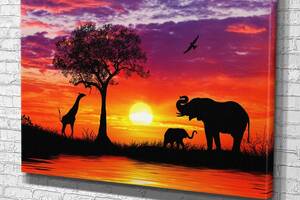 Картина у вітальню спальню для інтер'єру Силуети тварин в Африці KIL Art 51x34 см (520)