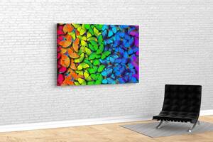 Картина в гостиную спальню для интерьера Цветные бабочки KIL Art 81x54 см (495)