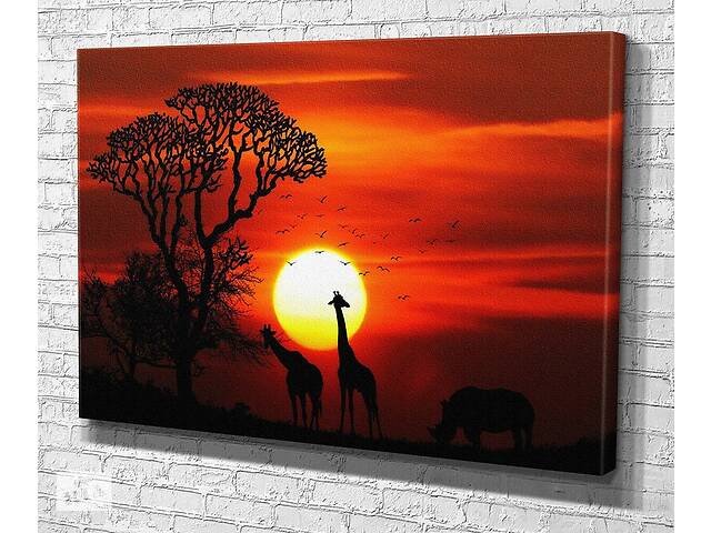Картина в гостиную спальню для интерьера Жирафы и носорог KIL Art 51x34 см (503)