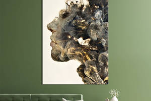 Картина в офис KIL Art Абстрактная золотисто-дымчатая девушка в профиль 80x54 см (2art_35)
