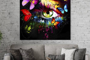 Картина в офис KIL Art Абстрактный яркий глаз с красивыми бабочками 80х80 см (1art_5)