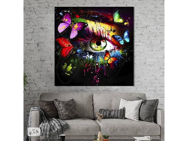 Картина в офис KIL Art Абстрактный яркий глаз с красивыми бабочками 50х50 см (1art_5)