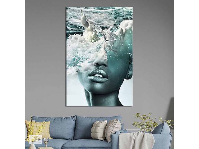 Картина в офис KIL Art Абстракция африканская девушка и морские волны 120x80 см (2art_224)