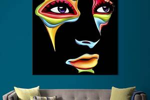 Картина в офис KIL Art Абстракция черты лица на чёрном фоне 80х80 см (1art_67)