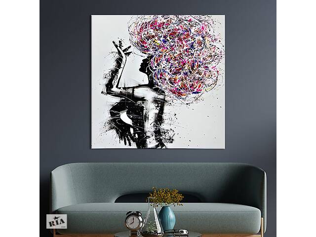 Картина в офис KIL Art Абстракция девушка с пышными яркими волосами 80х80 см (1art_33)