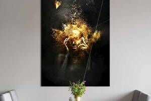 Картина в офис KIL Art Абстракция девушка в золотой краске на чёрном фоне 80x54 см (2art_341)