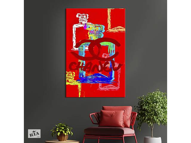 Картина в офис KIL Art Абстракция духи Шанель с красным фоном 51x34 см (2art_148)
