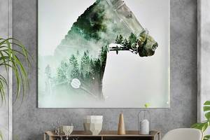 Картина в офис KIL Art Абстракция горный лес в силуэте лошади 80х80 см (1art_69)
